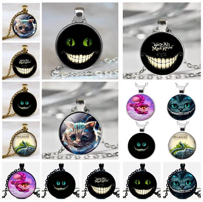 Wonderland Quote Were All Mad Here Smile Cat Eyes Colgante Collar Bolsa de Regalo Gratis Foto 1 de 4