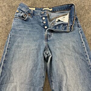 Levis Ribcage Jeans Womens 26x26 Blue Straight Leg 501 Button Fly Premium Big E