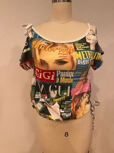 Y2K VINTAGE D&G DOLCE & GABBANA MAGAZINE PRINT BLOUSE TOP SZ 38 / S/M - Picture 1 of 5