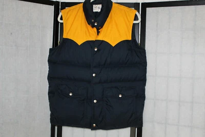 SWAN  BRAND VINTAGE DOWN FILLED VEST NAVY AND ORANGE/YELLOW TOP MEN'S  SZ M  - Image 1 of 3