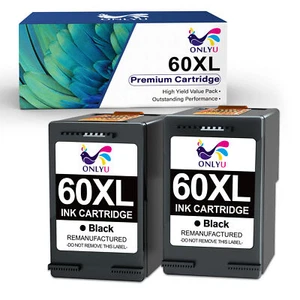 2Pcs 60XL 60 XL Black Ink Cartridge for HP PhotoSmart C4795 C4799 C4783 Envy 110 - Picture 1 of 8