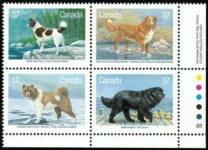 Canada sc#1220a Dogs of Canada, LR Imprint Block, Mint-NH - Picture 1 of 2