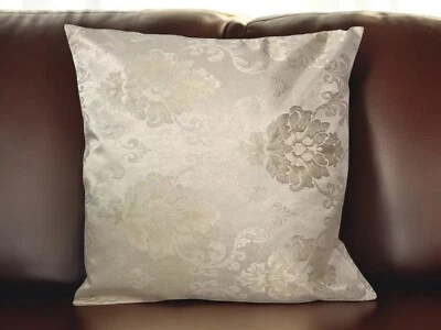 Cream Beige Cushion Covers 18X18" 45cm Big Damask Flock Quality Thick Jacquard - Image 1 of 4