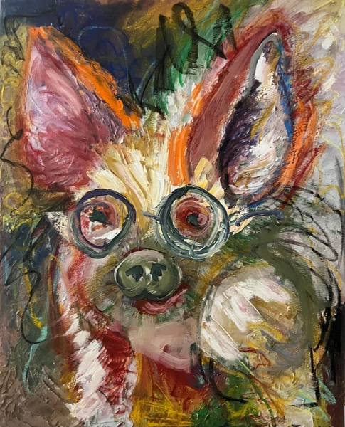 Hog, Mixed Media Oil Painting, Canvas, 16"x20", Pig Arts