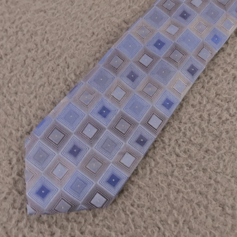 Corbata Kenneth Cole azul gris cuadrados a cuadros reacción abstracta 100 % seda 3,25" Foto 1 de 4