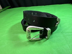 Brighton Men’s Belt 48’’Black Leather Silver-Tone Conchos Western VTG - Picture 1 of 19