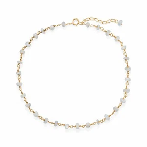 9.5"+1" Moonlight Glow Gold-Plated Rainbow Moonstone Anklet 925 Sterling Silver - Picture 1 of 2