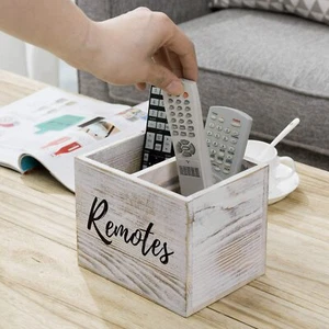 2 ranuras soporte de control remoto caddy de madera blanca organizador de escritorio, almacenamiento de medios - Imagen 1 de 7