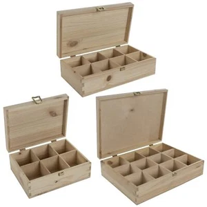Decorative Natural Real Pinewood Boxes | Removable Dividers | 6/8/12 Sections - Picture 1 of 37