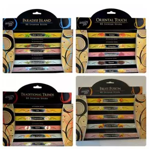 Arome Pur 5 exotische Düfte 80 Räucherstäbchen Joss Sticks Duft Aroma Pure Puja gemischt - Bild 1 von 9