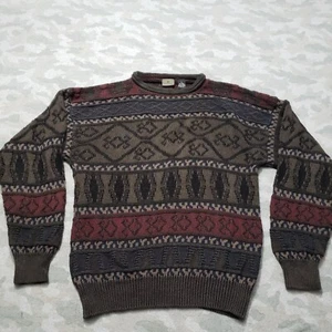 Generra Sweater Mens Medium Brown Ramie Blend Pullover Long Sleeve Geo Grandpa - Picture 1 of 8
