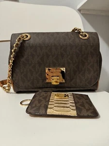 Michael Kors Vivianne Flap Medium Shoulder Crossbody Set Handbag+Wallet Brown - Picture 1 of 11