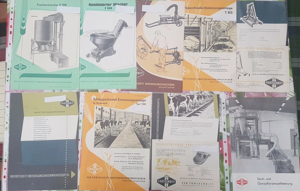 9 Prospekte Fortschritt Landmaschinen Erntemaschinen Neustadt,DDR  - Bild 1 von 1