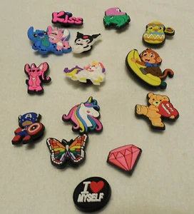 14ct Assortment Shoe Charms Fashion Croc Clog Kiss Butterfly Stitch Unicorns - Picture 1 of 5