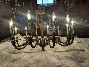Antique French Bronze Brass Ceiling Fixture Chandelier Light 12 arms rare old - Picture 1 of 24