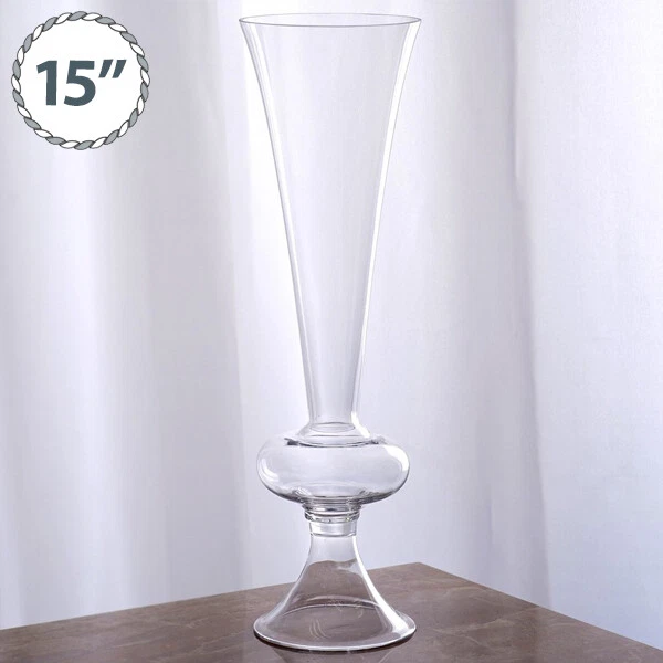 12 piezas 15" de alto JARRONES TROMPETA VIDRIO TRANSPARENTE boda fiesta CENTROS suministros Foto 1 de 4