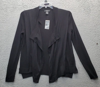 Cardigã suéter feminino Verve Ami pequeno preto malha elástica manga longa frente aberta - Imagem 1 de 4