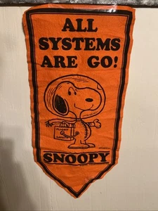 Vintage 1969 Peanuts Snoopy "All Systems Go" Orange Astronaut Banner Rare - Picture 1 of 12