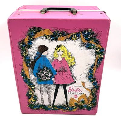 VINTAGE 1968 MATTEL THE WORLD OF BARBIE DOLL TRUNK / CARRY CASE  PINK #1004 - Image 1 of 4