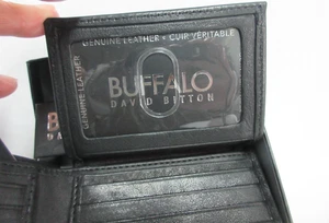 BUFFALO DAVID BITTON MEN'S LEATHER RFID BLOCKING BIFOLD WALLET BLACK Boxed New - Picture 1 of 7