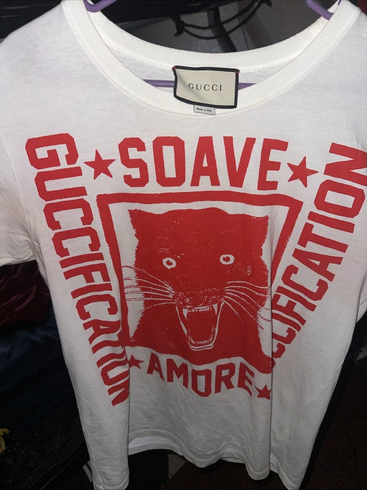 Camiseta Gucci Amore Soave Guccification Tigre Rojo y Blanco Foto 1 de 4