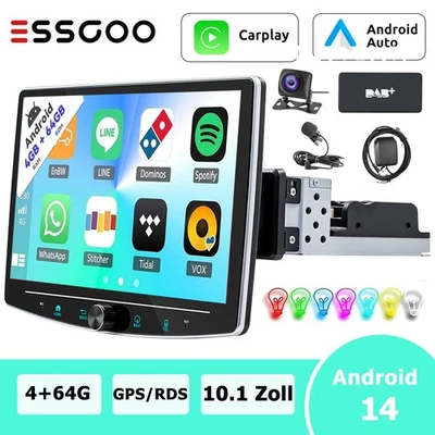 4+64G 4Core Android 15 Carplay Autoradio DAB+KAM 1 DIN 360° Drehbar Bildschirm - Bild 1 von 4