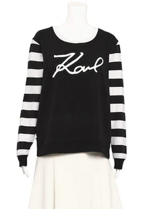 Excellent KARL LAGERFELD Women's Black Sweater AU 12 with Large 'Karl' Logo - Picture 1 of 3