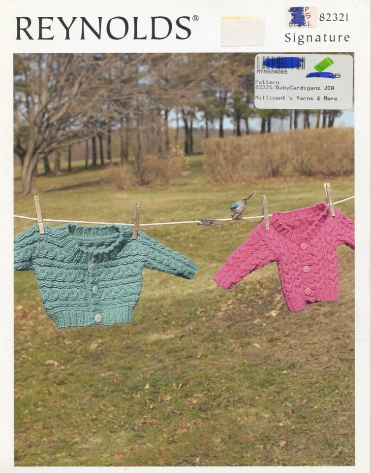 Cárdigan de bebé Reynolds patrón de tejido 82321 firma niño pequeño 6mos-36mos Foto 1 de 1