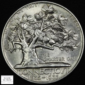 1935 Connecticut Commemorative Silver Half Dollar 50C - Picture 1 of 3