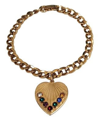 Antique EB Engel Brothers 10K Gold Filled HeaTr Charm Curb Link Bracelet DEAREST - Image 1 of 4