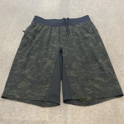Pantalones Cortos Lululemon Para Hombre Medianos Verdes Negros Forrados Camuflados Cordón Gimnasio Atlético Foto 1 de 4