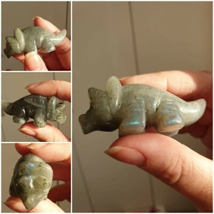 Natural Crystal Carved Labradorite Triceratops Dinosaur *Blue Flashes* 1 - Picture 1 of 12
