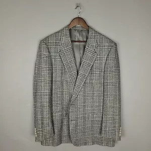 Vintage Christian Dior Blazer Mens 46L Gray Silk Plaid Tweed 2 Sport Coat Jacket - Picture 1 of 21