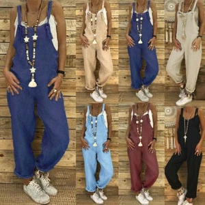 Women Strappy Romper Overalls Pockets Cami Playsuit Ladies Dungarees Jumpsuit - Picture 1 of 20