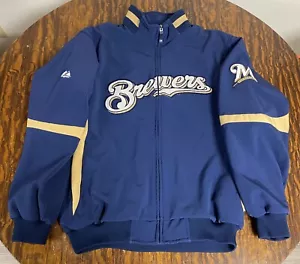 MILWAUKEE BREWERS MLB THERMA BASE DUGOUT JACKET! MENS XL MADE BY MAJESTIC - Picture 1 of 16
