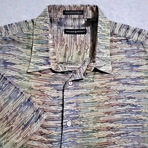 JHANE BARNES MENS SHIRT XL BLUE PURPLE GREEN TAN GREEN ABSTRACT JAPANESE FABRIC - Picture 1 of 7