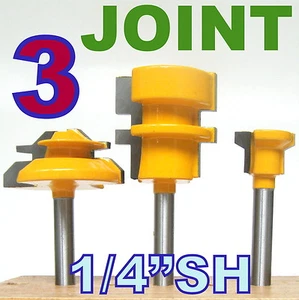 3pc 1/4" Shank 45° Miter, Glue & Drawer Lock Joint Router Bit Set S - Picture 1 of 8