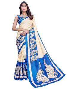 Women's Cotton Silk Saree With Unstitched Blouse Piece Bollywood Trinational - Picture 1 of 4