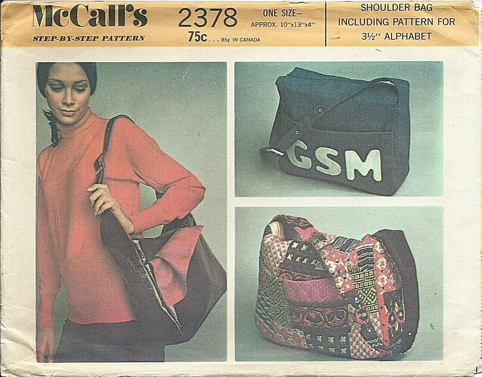 M 2378 sewing pattern 70's TOTE Shoulder BAG 10"x13"x4" with ABCs Alphabet UNCUT - Image 1 of 1