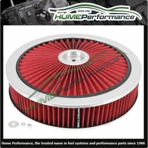 RED HI FLOW AIR CLEANER FILTER ASSEMBLY 14" X 3" HOLLEY 5-1/8 NECK 47622 - Picture 1 of 2