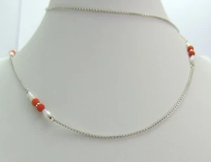 Vintage Damen Collier 835er Silber mit Zuchtperlen und Korallen - Picture 1 of 3