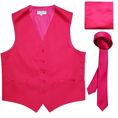 New Men's hot pink vest Tuxedo Waistcoat_1.5" necktie & hankie set wedding - Image 1 of 4