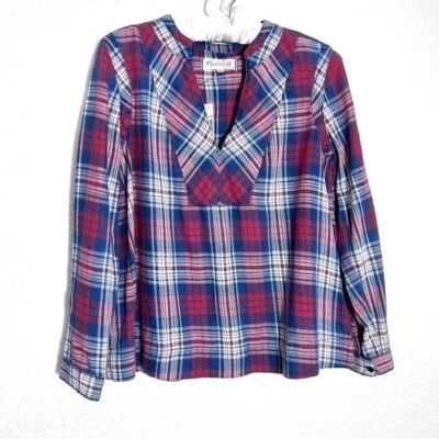 Camisa Popover Retro Madewell Teñida Índigo en Casey Cuadros Talla Pequeña Nueva con Etiquetas Foto 1 de 4