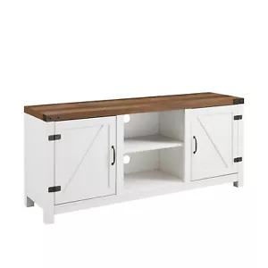 NEW Modern Farmhouse Barn Door 3-Shelf TV Stand for TVs up to 65” - Rustic Oak / - Picture 1 of 6