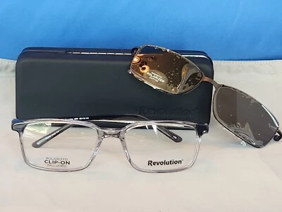 New Revolution Eyeglass Frame w/ Magnetic Sun Clip Landon Gray Plastic 55-18-140 - Image 1 of 4