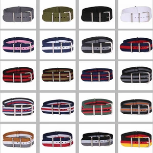 12 14mm 16mm 18mm 20mm 22mm 24mm Solid Stripe nato Wrist Nylon Watch Strap Band - Picture 1 of 56