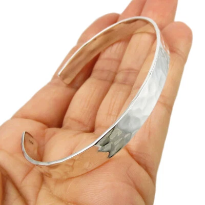 Hammered Silver Bracelet UK Hallmarked 925 Sterling Silver Solid Ladies Cuff - Image 1 of 4