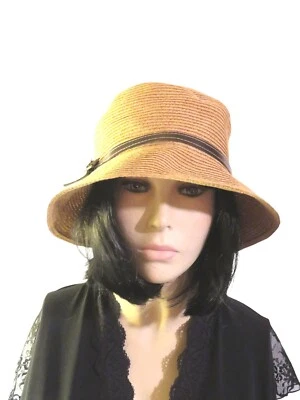 Винтажная шапка-клош Nine West Bucket упаковываемая бежевая с коричневым ремешком - Изображение 1 из 4