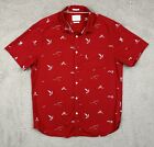 Cactus Man Slim Fit Red Button Up Birds W/ Front Pocket  Size L