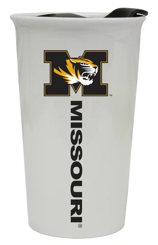 MISSOURI TIGERS 12OZ CERAMIC TUMBLER-MISSOURI TRAVEL MUG w/ LID Cover